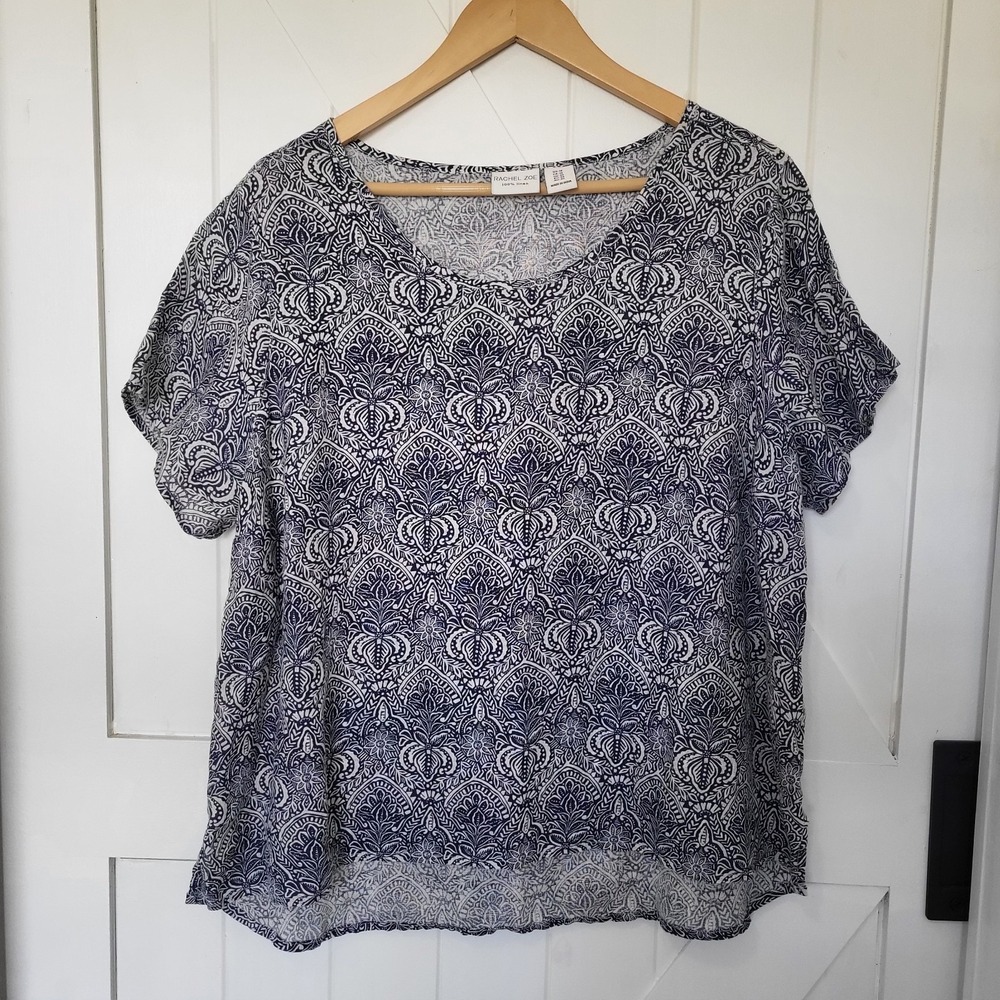 Rachel Zoe 100%‎ Linen Short Sleeve Top Blouse Women's 1X Boho Lagenlook